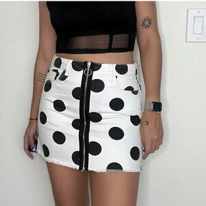 Polka Dot Mini Skirt - Black and White